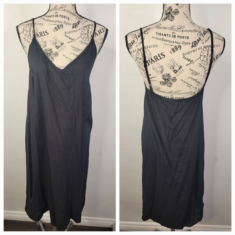 Farm Rio Slip Dress SZ XS Sleeveless Satin Black Midi Fairygrunge Whimsygoth